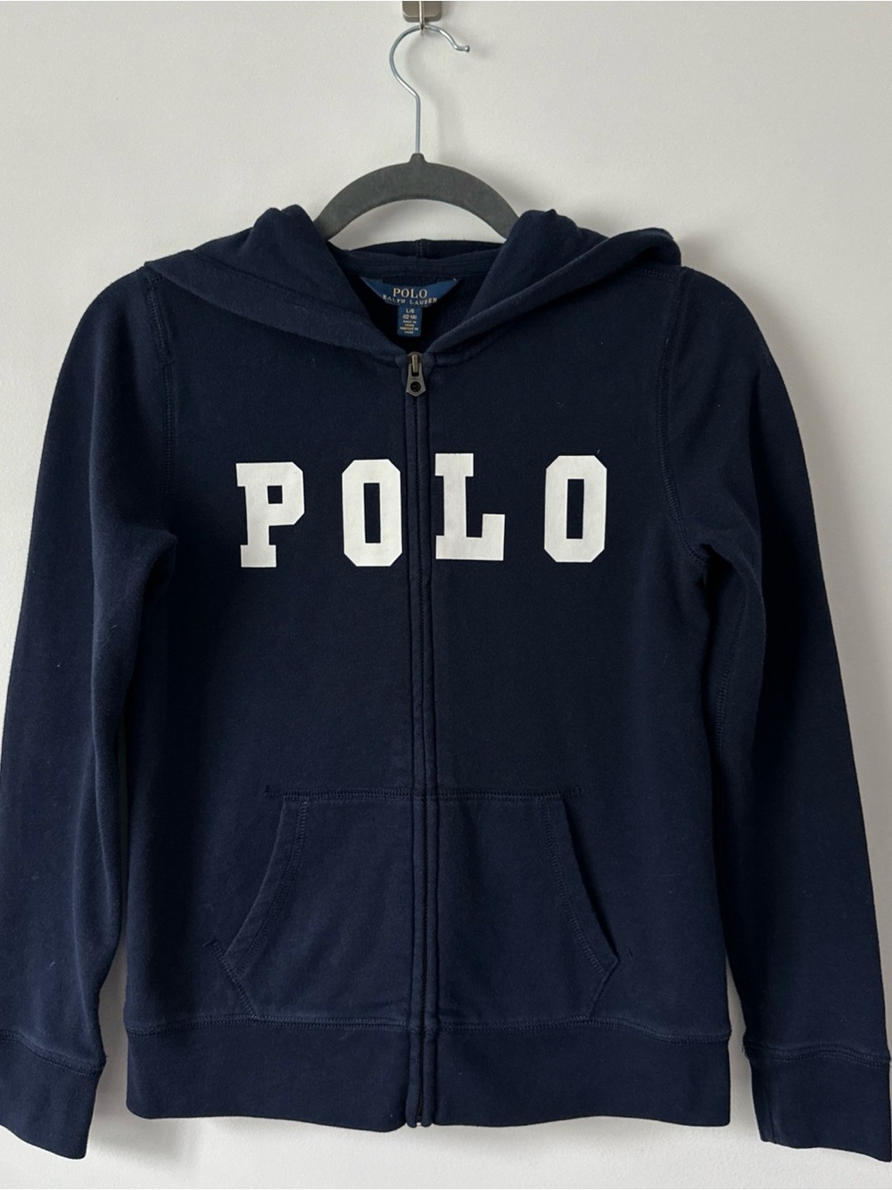 Polo Ralph Lauren Boys Full Zipper Hoodie Navy White Big POLO Logo Kids Youth